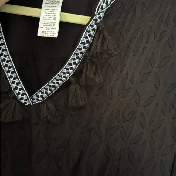 Tommy Bahama Jacquard Tiered Dress with Tassel Trim & Bell Sleeves - Picture 7 of 8